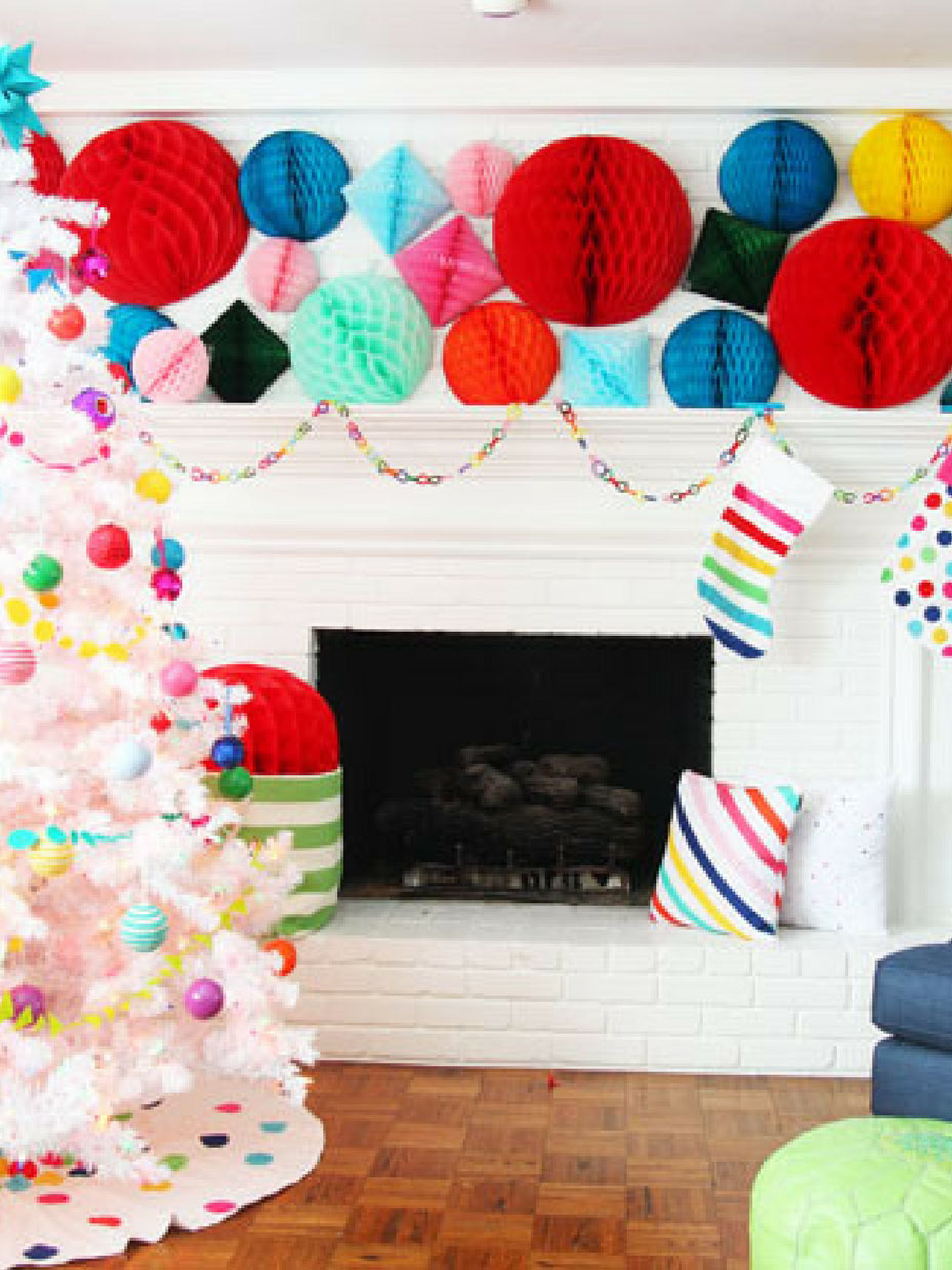 Colorful Christmas Mantel