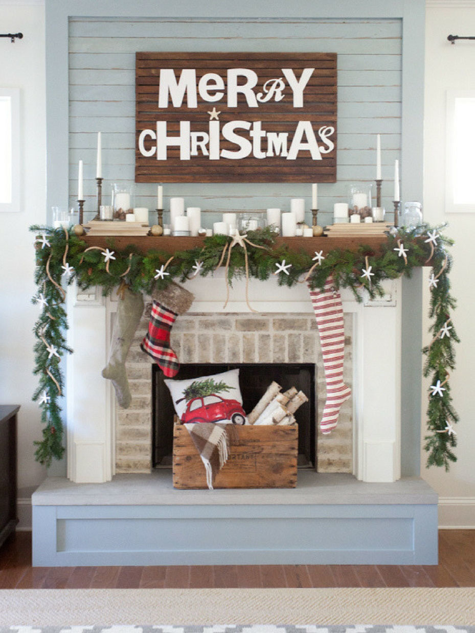 Beachy Christmas Mantel