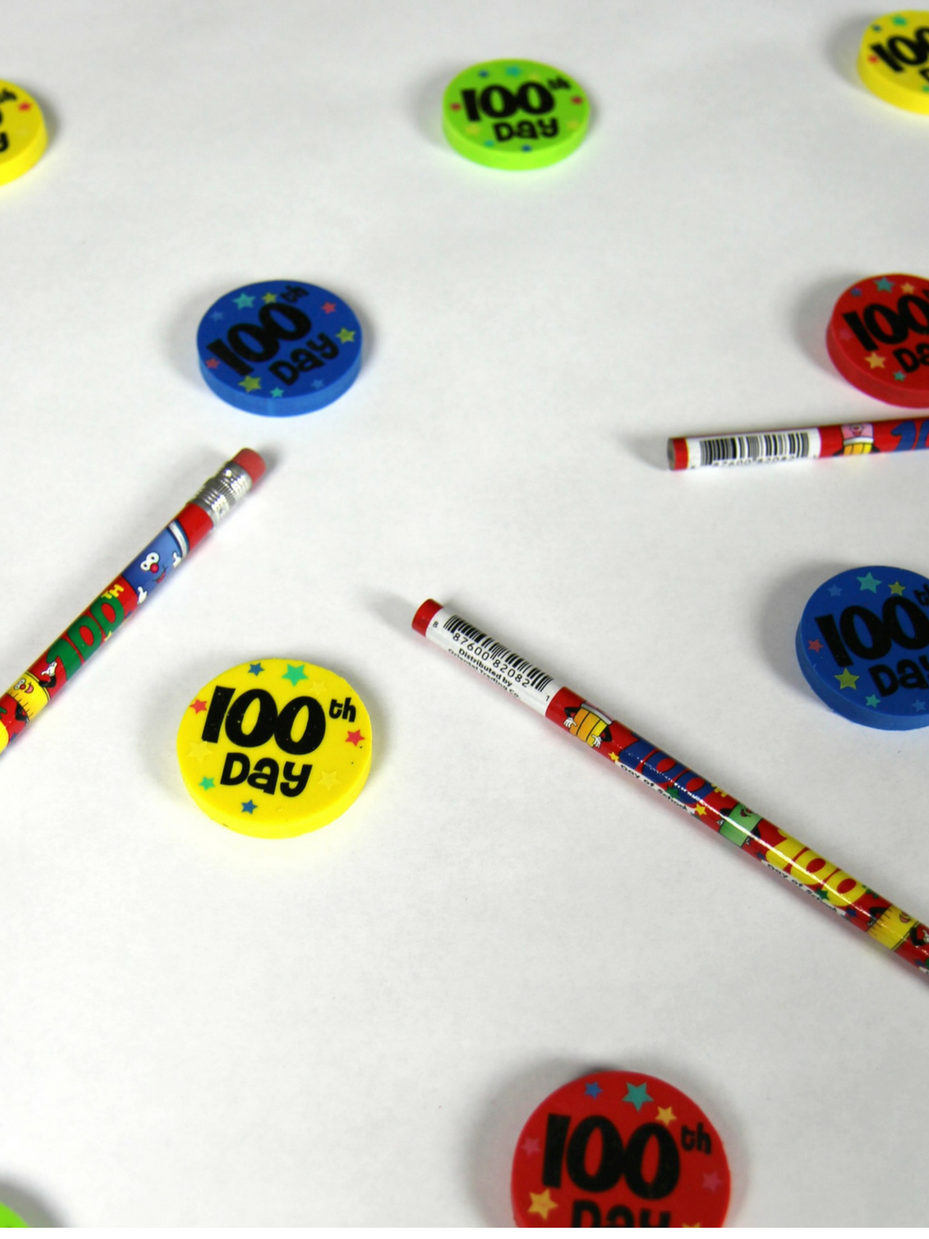 100th Day Pencils and Erasers