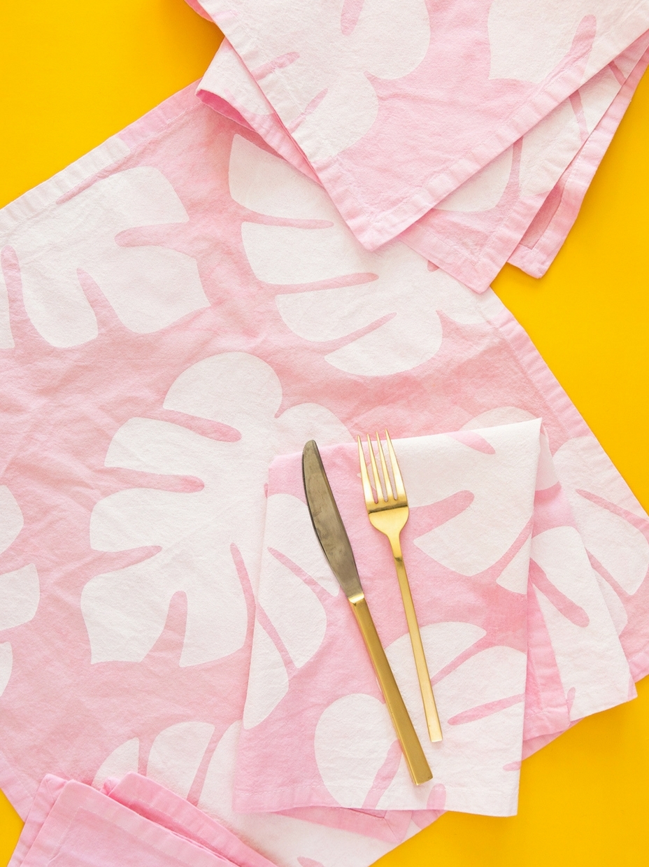 DIY Stenciled Monstera Leaf Napkins