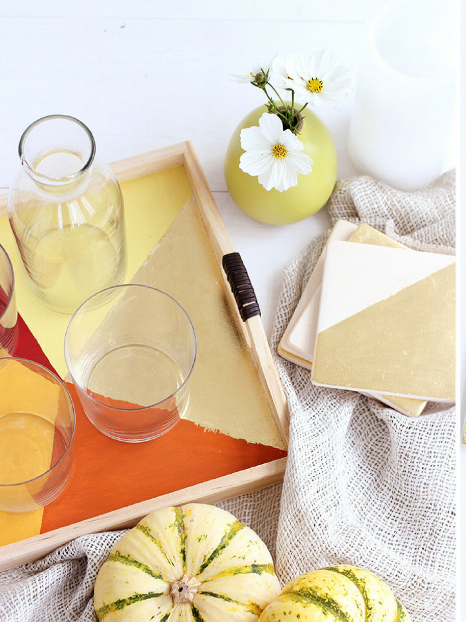 DIY Modern Fall Tray and Gold Leaf Coasters