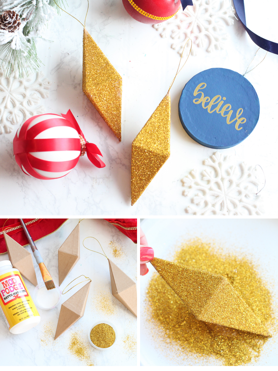 DIY Gold Glitter Ornaments