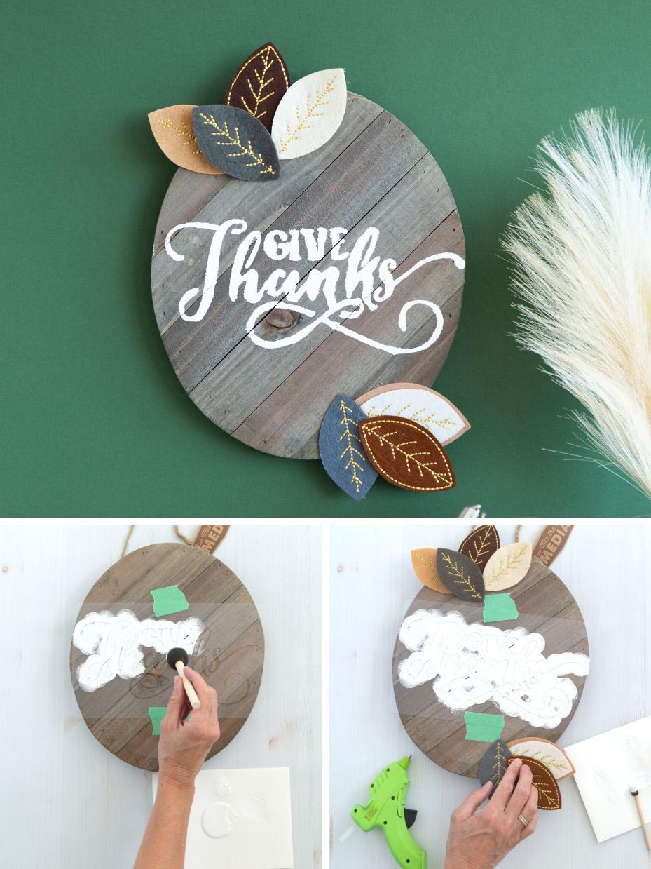 Stenciled "Give Thanks" Wood Sign