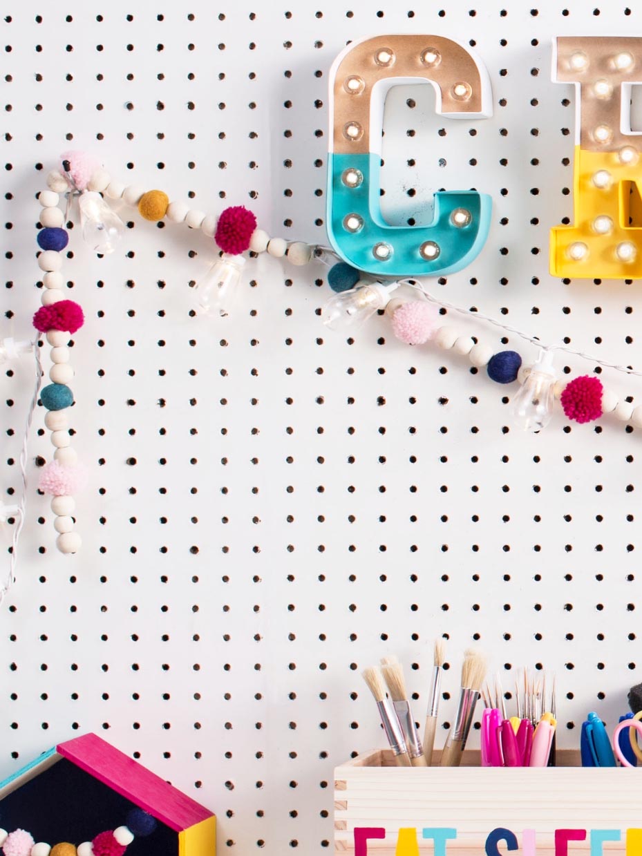 DIY Wood & Wool Felt Ball Garland