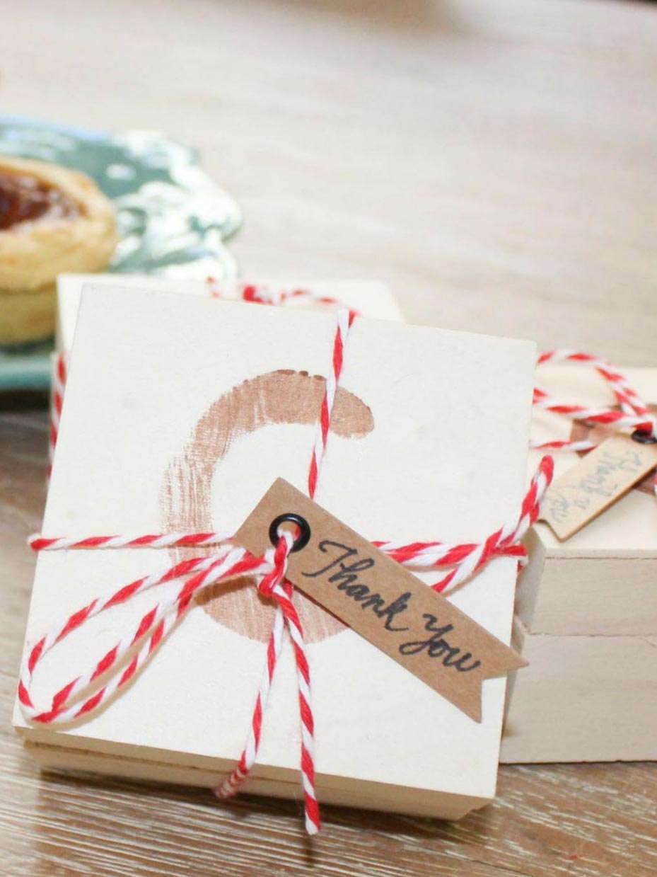 Handstamped Wood Favor Box For Mini Pie Favors