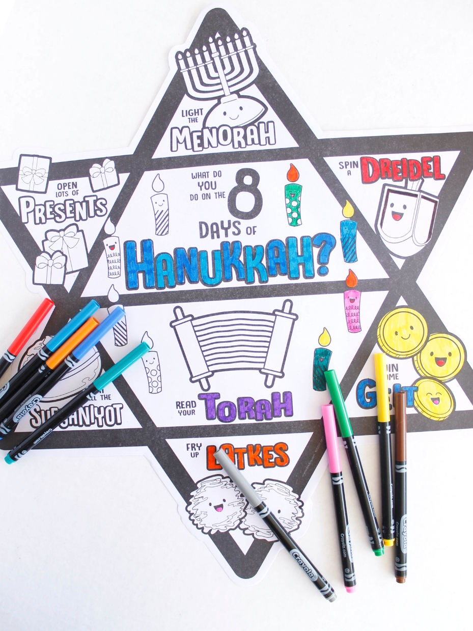 Color Your Own 8 Days of Hanukkah Poster
