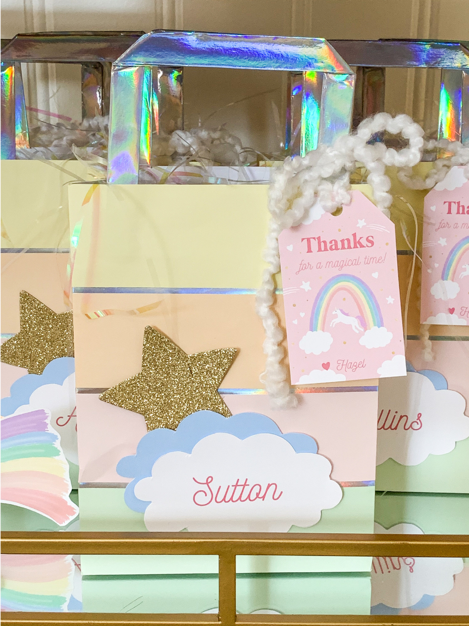 Personalised Pastel Rainbow Unicorn Party Decorations Tagged