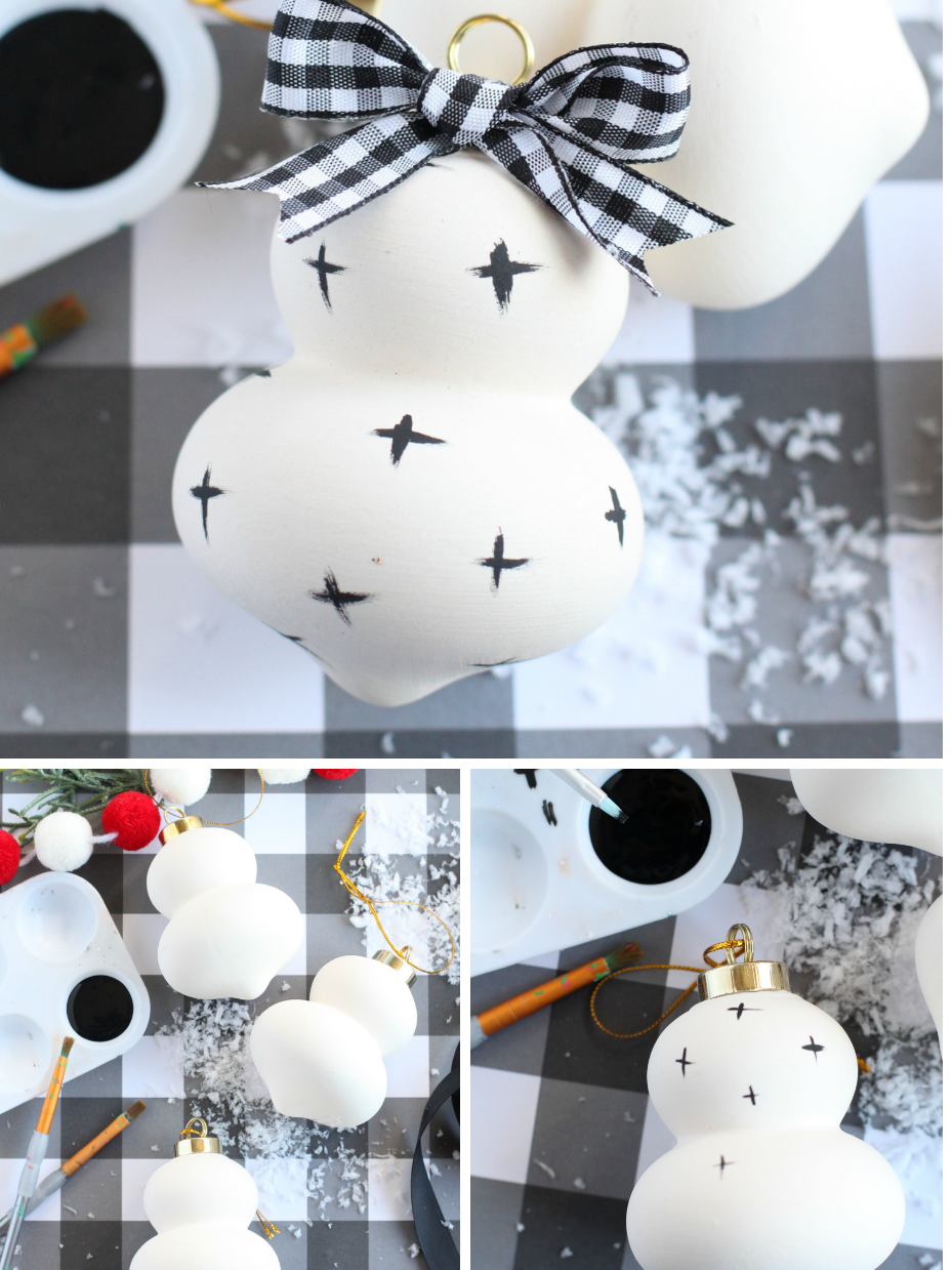 Modern Black and White Painted Geometric Ornament