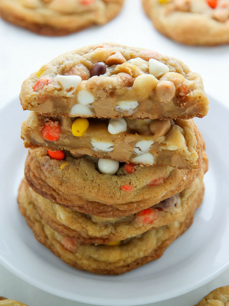 White Chocolate Reese's Pieces Peanut Butter Chip Cookies
