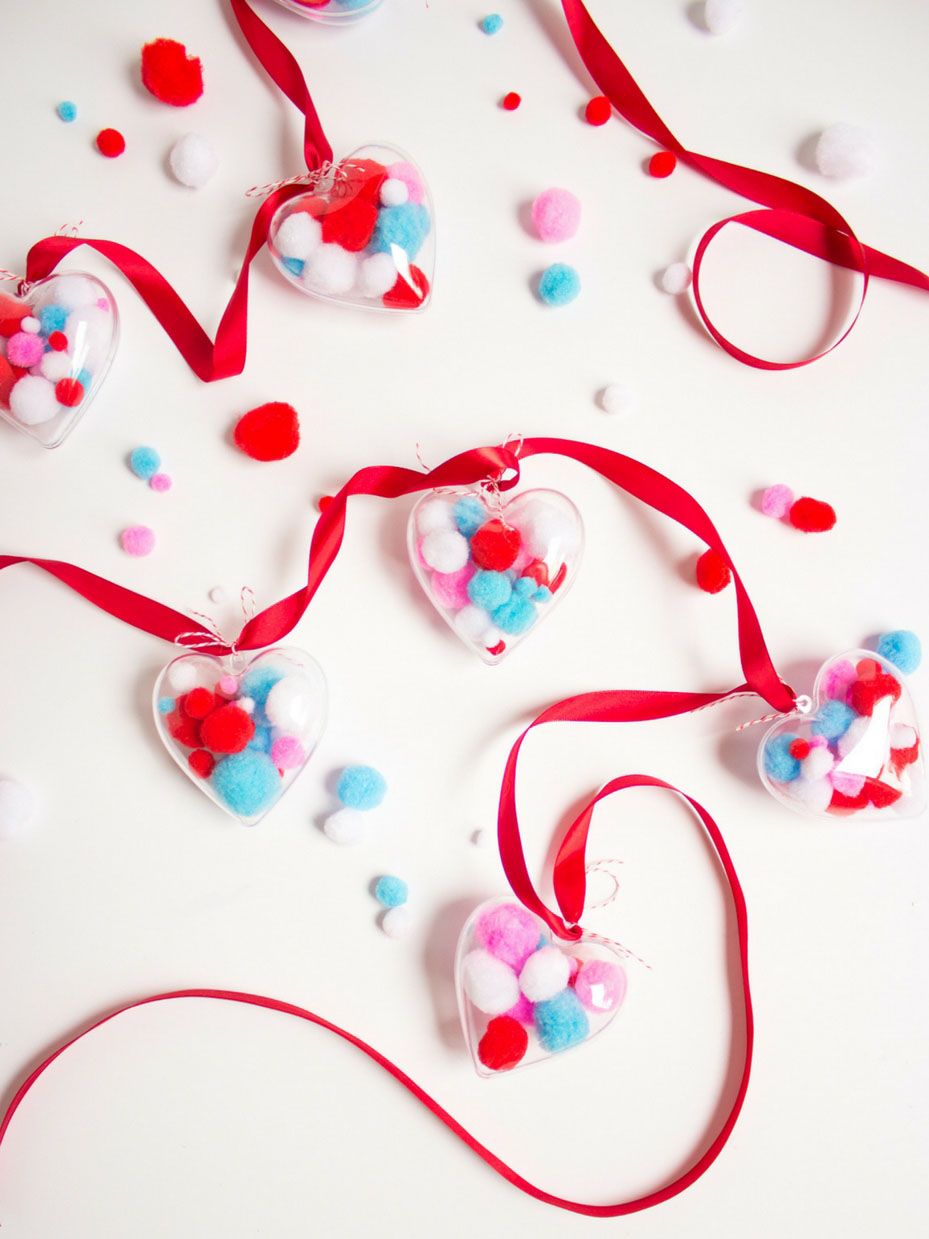 Pom-Pom Filled Heart Garland