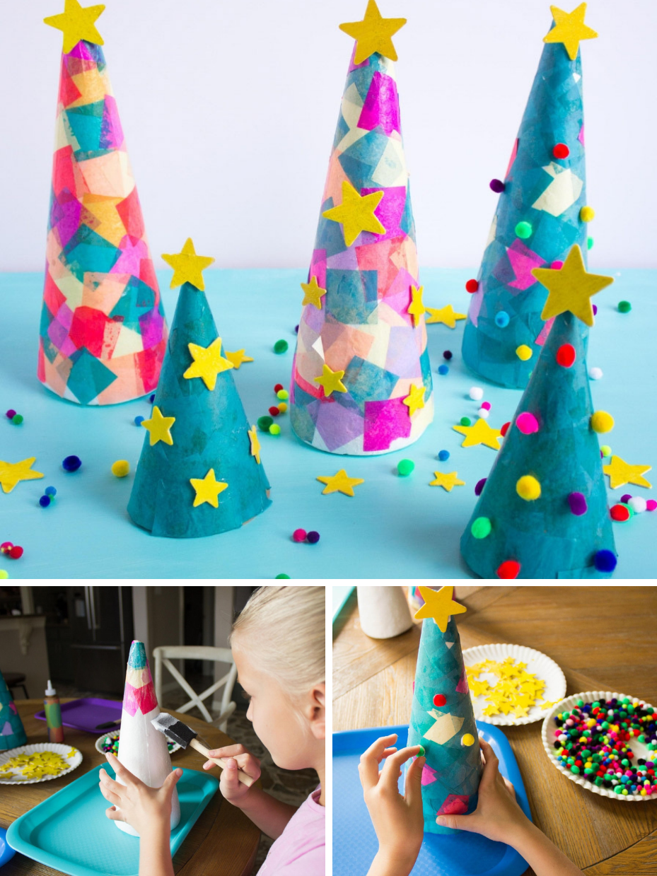 Tissue Paper Cone Christmas Trees