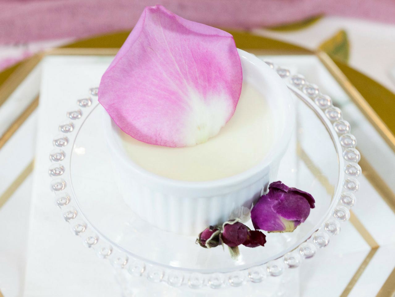 Rose-flavored Panna Cotta with Edible Flowers