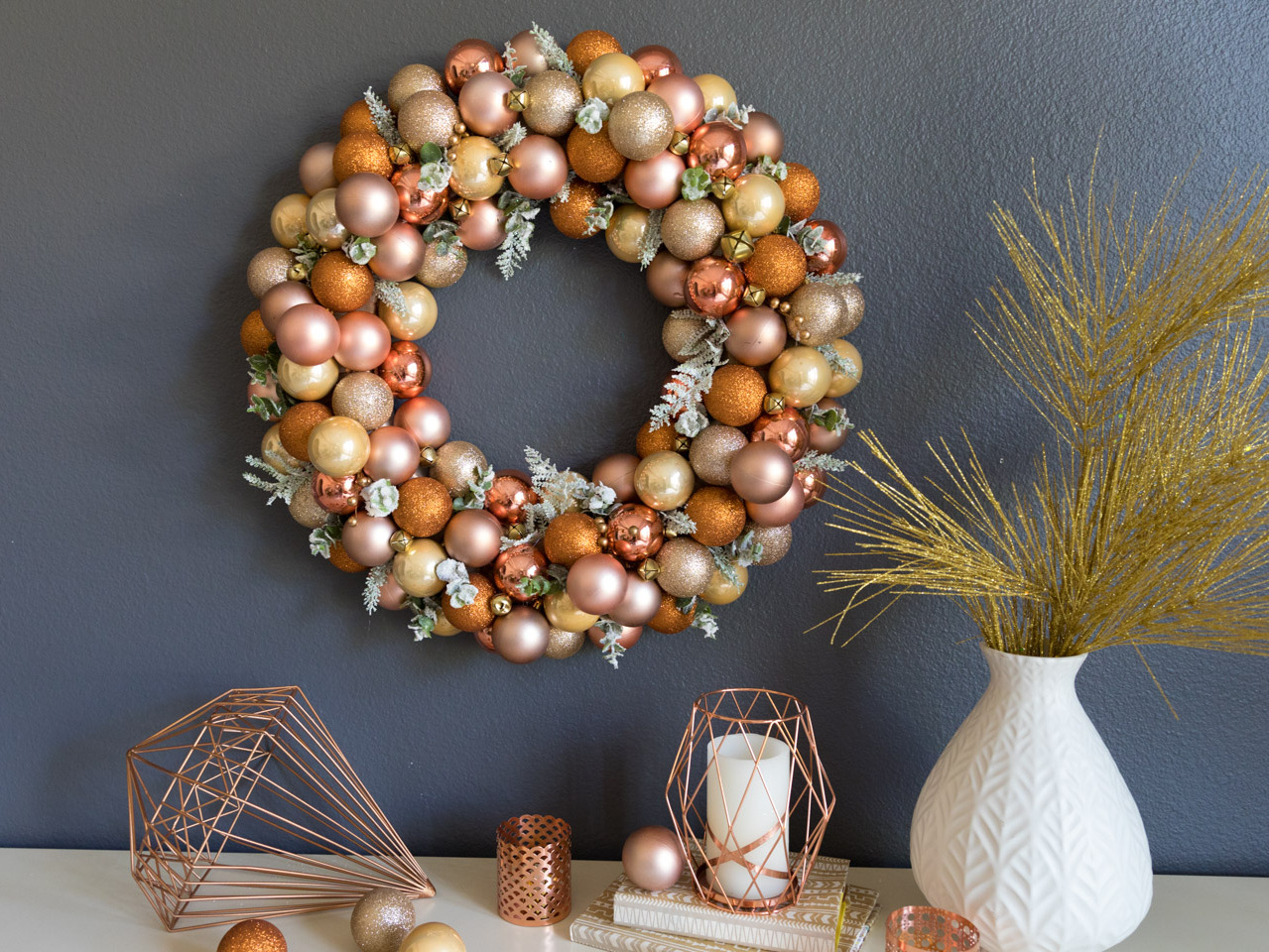 rose gold ornament wreath