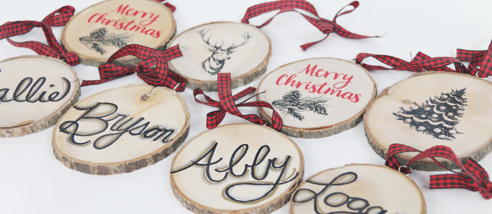 Christmas Stocking Tags Set of 6 Name Ornaments Made of Wood